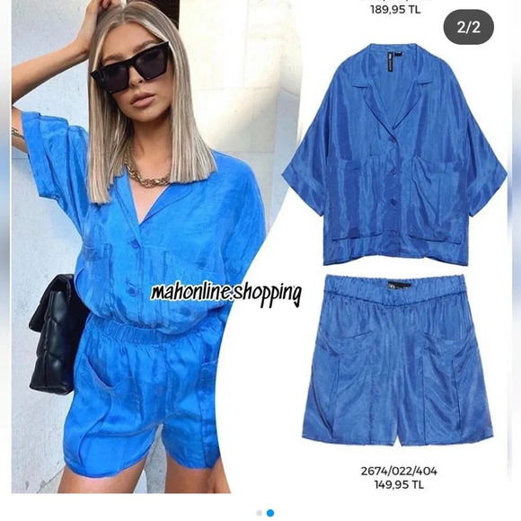 ZARA Blue silky pull on shorts.  Size XS NWT - Picture 4 of 12